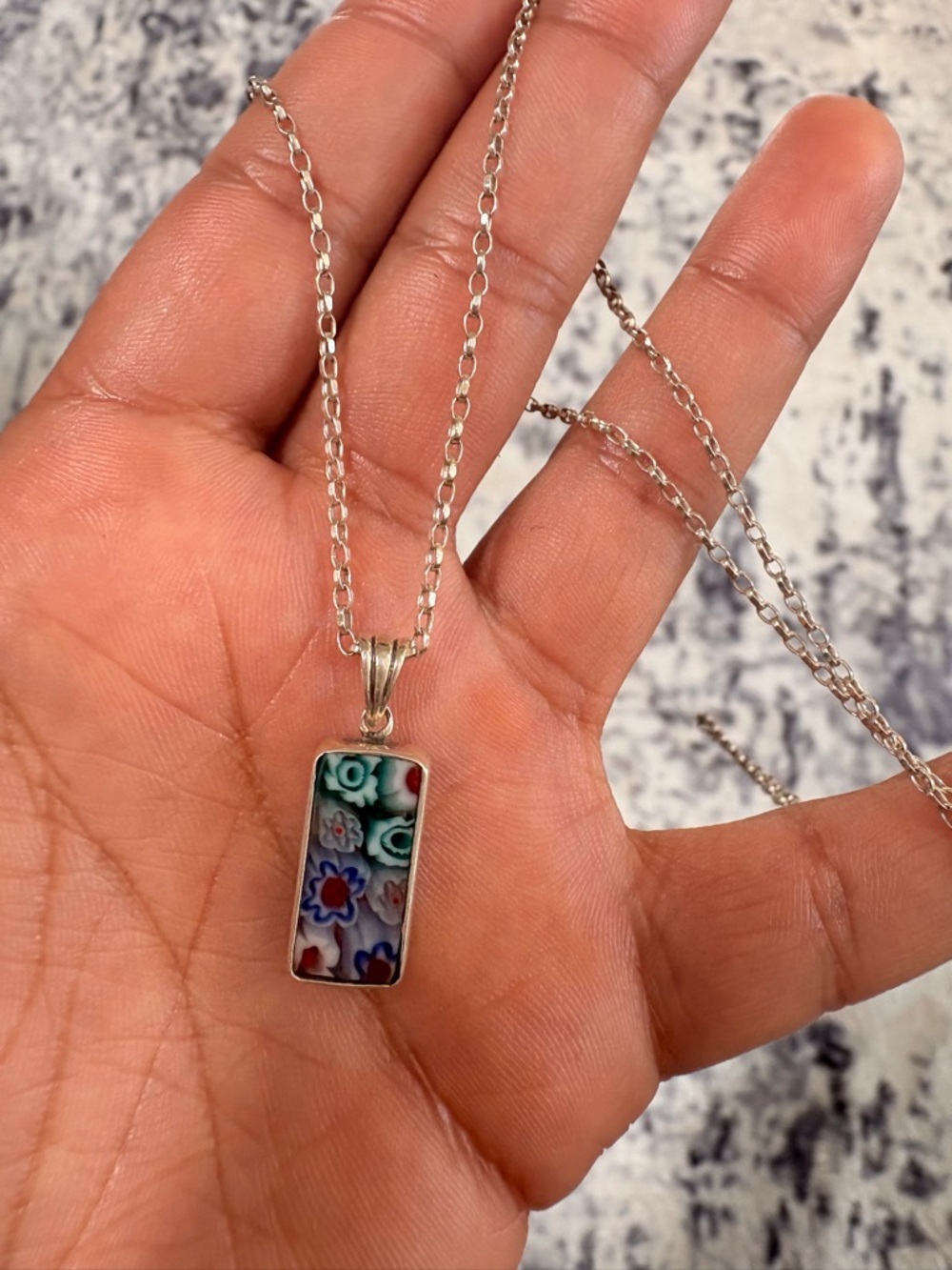Sterling silver necklace & millefiori pendant